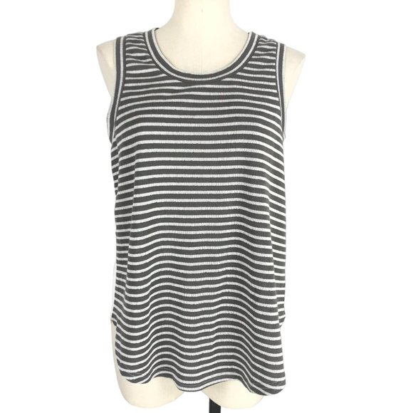 Doe & Rae Grey White Striped Tank Top Women's Size Small  Sleeveless Ribbed Knit - Picture 2 of 8
